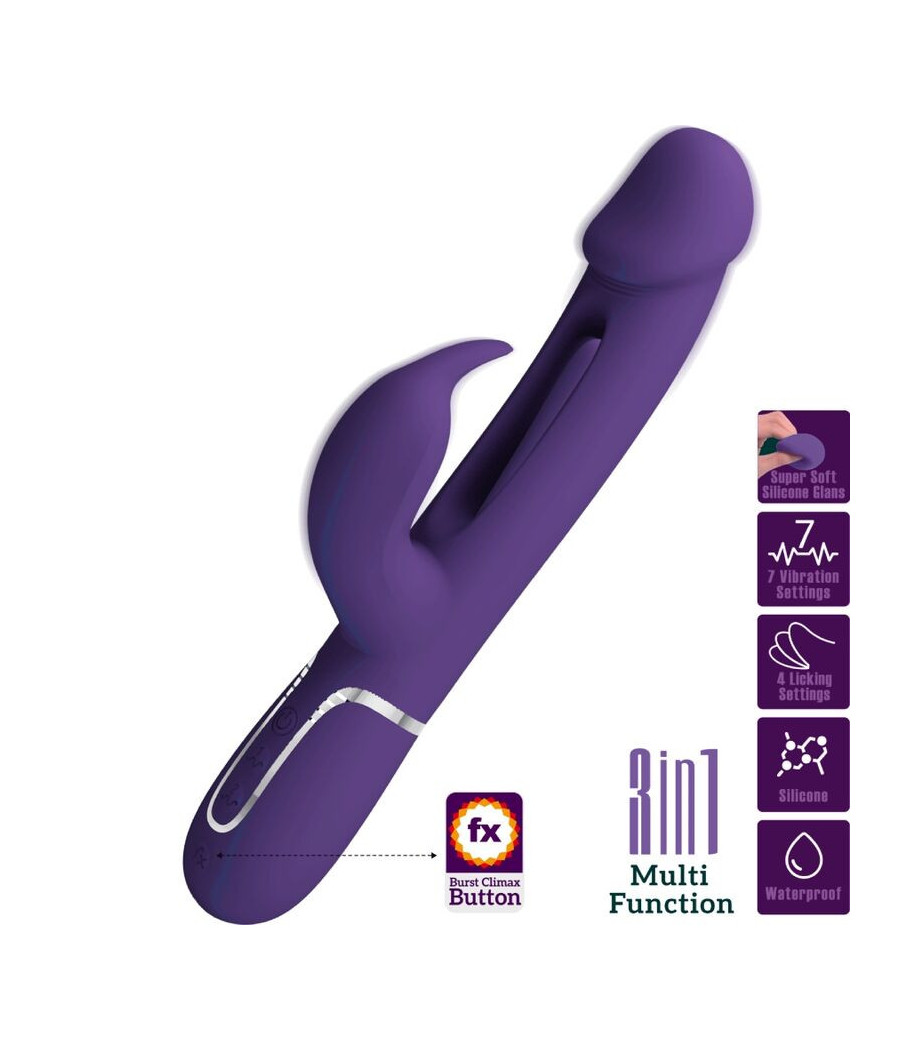 PRETTY LOVE - VIBRATORE MULTIFUNZIONE KAMPAS RABBIT 3 IN 1 CON LINGUA VIOLA