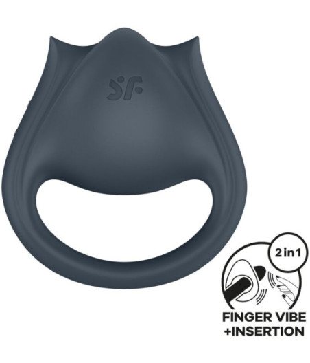 SATISFYER - PERFECT PAIR 2 MULTIVIBRATORE 2 IN 1 ANELLO PER PENE E STIMOLATORE PER DITA GRIGIO