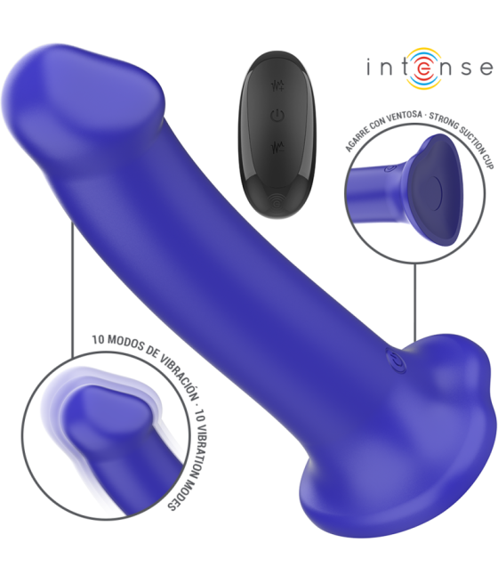 INTENSE - VIBRATORE VICTORIA CON VENTOSA 10 VIBRAZIONI BLU SCURO TELECOMANDO