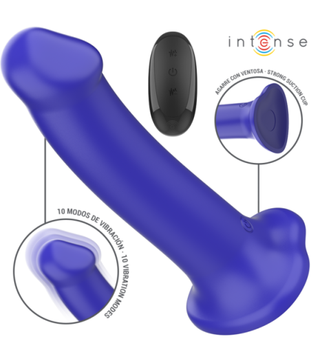 INTENSE - VIBRATORE VICTORIA CON VENTOSA 10 VIBRAZIONI BLU SCURO TELECOMANDO