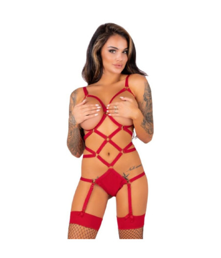 LIVCO CORSETTI FASHION -  THIARA LC 20213 SET BODY + MEDIAS ROJA S/M