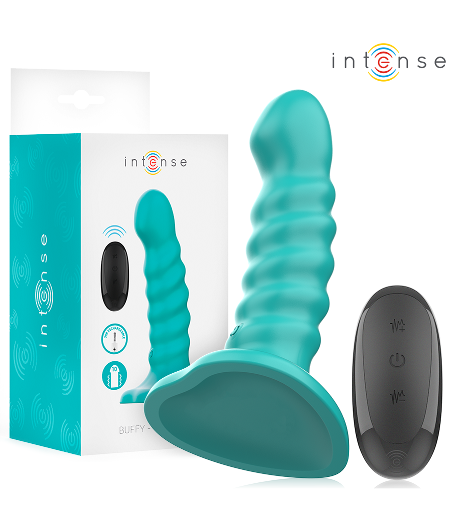 INTENSE - VIBRATORE BUFFY TAGLIA S DESIGN A SPIRALE 10 VIBRAZIONI TELECOMANDO BLU
