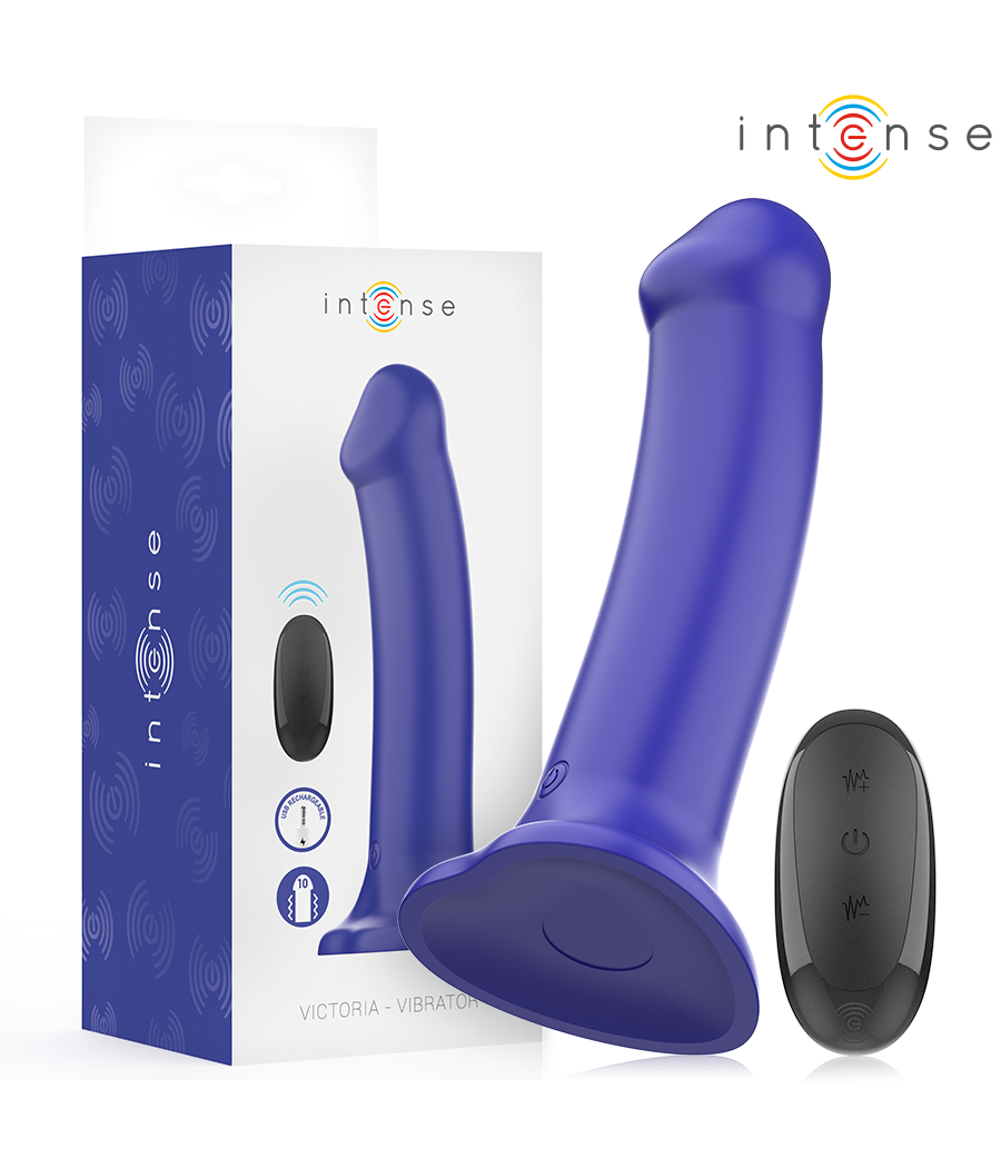 INTENSE - VIBRATORE VICTORIA CON VENTOSA 10 VIBRAZIONI BLU SCURO TELECOMANDO