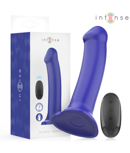 INTENSE - VIBRATORE VICTORIA CON VENTOSA 10 VIBRAZIONI BLU SCURO TELECOMANDO
