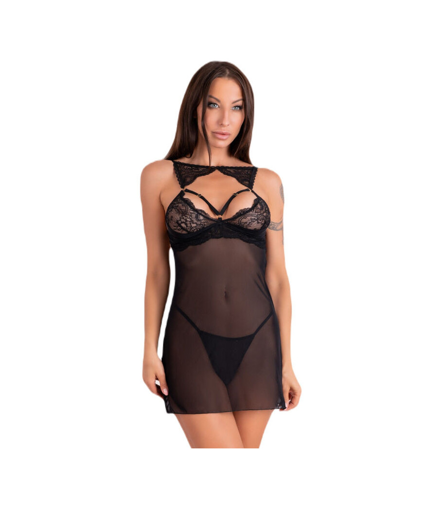 LIVCO CORSETTI FASHION - KROLINA LC 90734 CHEMISE + TANGA NEGRO S/M