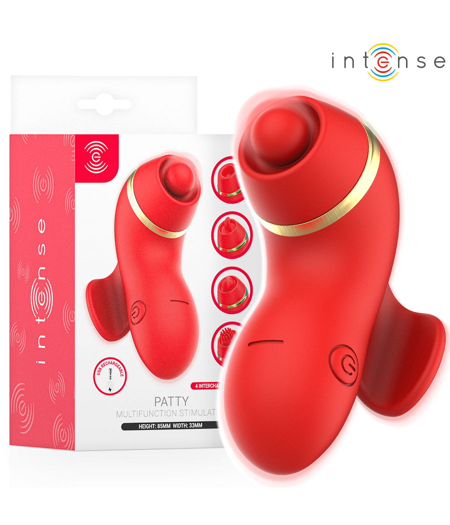 INTENSE - STIMOLATORE PATTY CON 4 TESTINE, ASPIRAZIONE, COLPIMENTO, SOLLETICO E LECCA