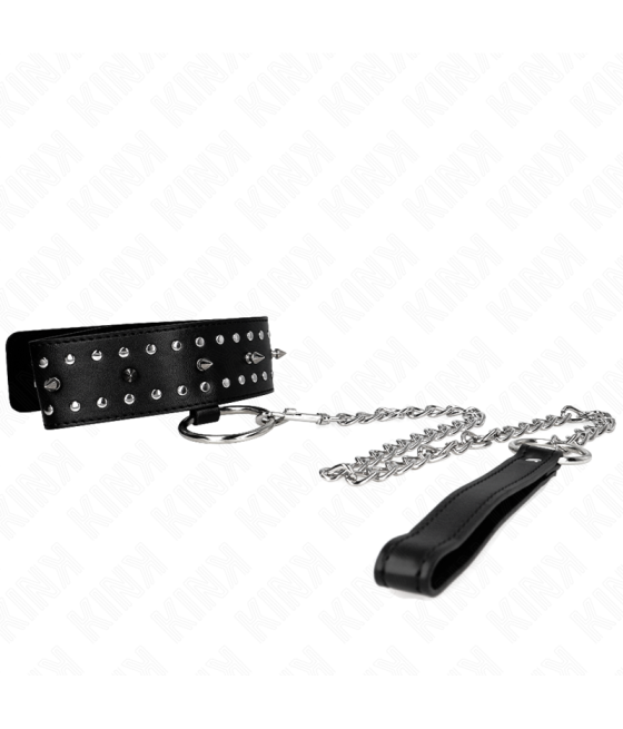 KINK - COLLANA CON GUINZAGLIO 65 CM CON BORCHIE IN ARGENTO MODELLO 1 REGOLABILE 36-43 CM X 5 CM