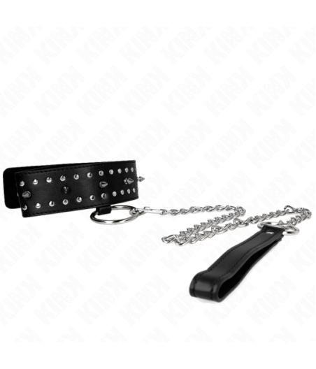 KINK - COLLANA CON GUINZAGLIO 65 CM CON BORCHIE IN ARGENTO MODELLO 1 REGOLABILE 36-43 CM X 5 CM