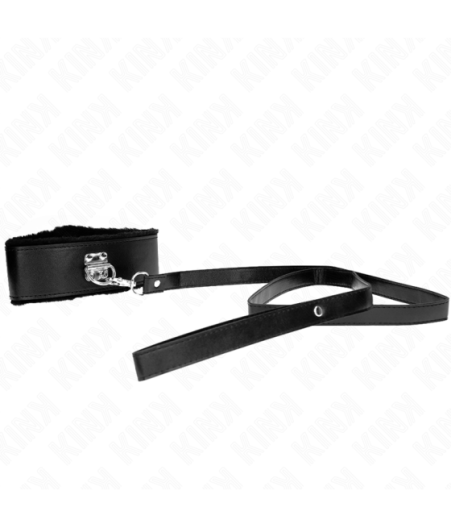 KINK - COLLANA CON GUINZAGLIO 116 CM CON BORCHIE IN ARGENTO MODELLO 4 NERO REGOLABILE 40-48 CM X 6 CM