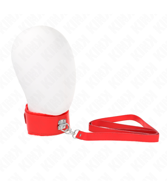 KINK - COLLANA CON GUINZAGLIO 116 CM CON BORCHIE IN ARGENTO MODELLO 4 ROSSO REGOLABILE 40-48 CM X 6 CM