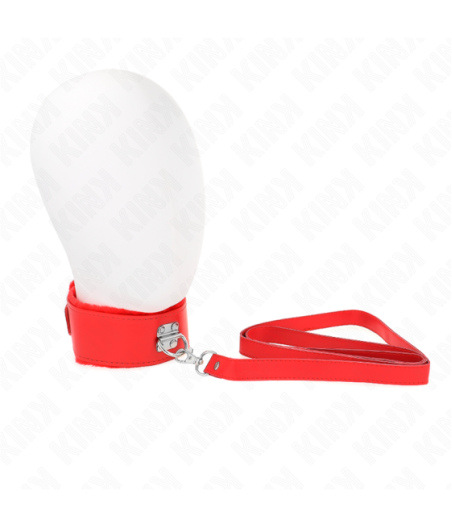 KINK - COLLANA CON GUINZAGLIO 116 CM CON BORCHIE IN ARGENTO MODELLO 4 ROSSO REGOLABILE 40-48 CM X 6 CM