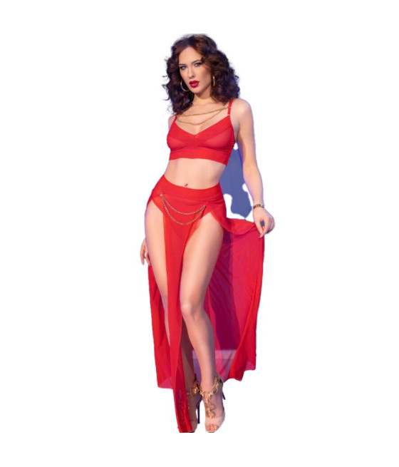 CHILIROSE - CR 4850 SET TOP ROJO Y LEGGINS CON COMPLEMENTOS DORADOS S