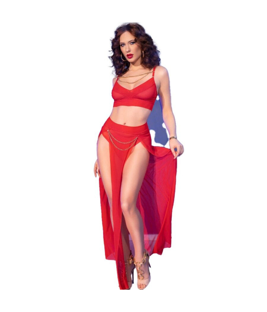 CHILIROSE - CR 4850 SET TOP ROJO Y LEGGINS CON COMPLEMENTOS DORADOS S