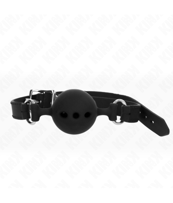 KINK - BAVAGLIO IN SILICONE INTERO 55 x 2 CM CON SFERA DA 5 CM MISURA L NERO REGOLABILE 35-51 CM