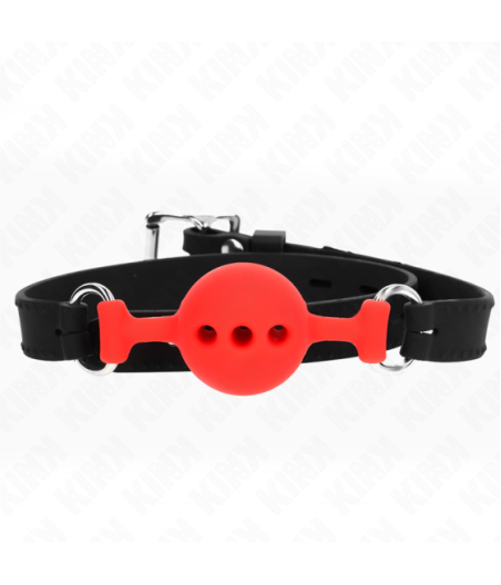 KINK - BAVAGLIO IN SILICONE INTERO 55 x 2 CM CON SFERA DA 4 CM MISURA S ROSSO REGOLABILE 35-51 CM