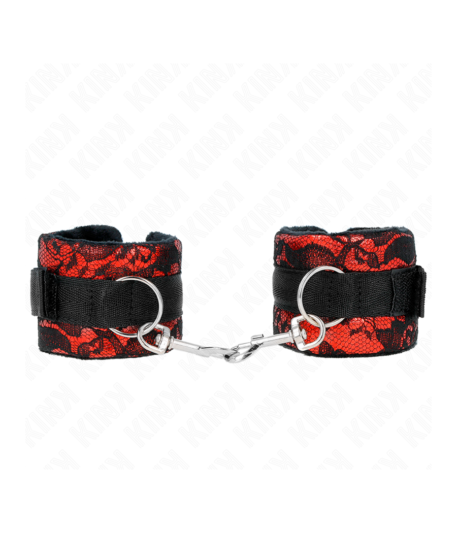 KINK - POLSO CORTO IN PIZZO DI VELLUTO E FASCIA IN NYLON ROSSO / NERO 23 X 6,5 CM