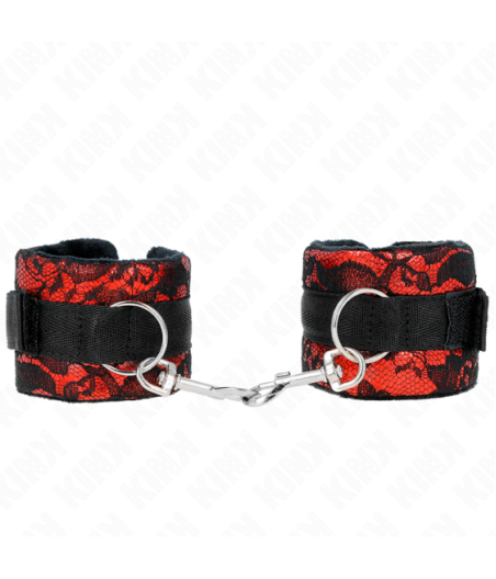 KINK - POLSO CORTO IN PIZZO DI VELLUTO E FASCIA IN NYLON ROSSO / NERO 23 X 6,5 CM