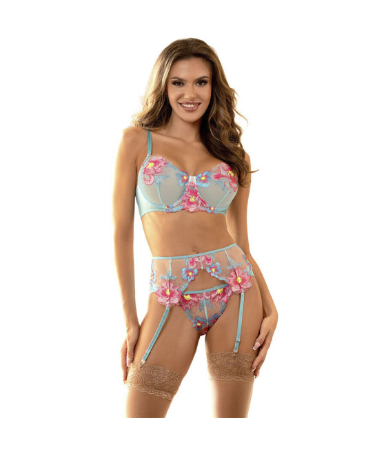 SUBBLIME - 957643 CONJUNTO SUJETADOR Y LIGUERO CON BORDADOS DE FLORES ROSAS S/M