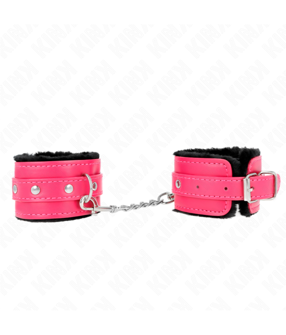 KINK - POGGIPOLSI PREMIUM FODERATI IN PELLICCIA NERI CON CINTURA ROSA LAMPONE REGOLABILE 17-29 CM X 6 CM