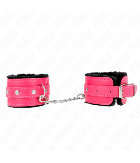 KINK - POGGIPOLSI PREMIUM FODERATI IN PELLICCIA NERI CON CINTURA ROSA LAMPONE REGOLABILE 17-29 CM X 6 CM