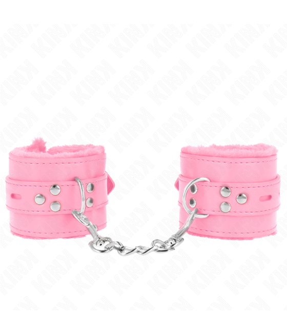 KINK - POLSINI IMBOTTITI IN PELLICCIA CON FORI QUADRI ROSA E CINTURA ROSA REGOLABILE 17-29 CM X 6 CM