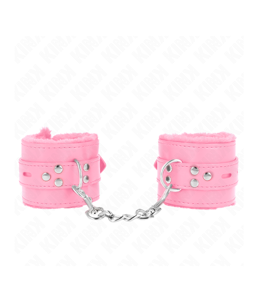 KINK - POLSINI IMBOTTITI IN PELLICCIA CON FORI QUADRI ROSA E CINTURA ROSA REGOLABILE 17-29 CM X 6 CM