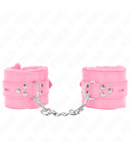 KINK - POLSINI IMBOTTITI IN PELLICCIA CON FORI QUADRI ROSA E CINTURA ROSA REGOLABILE 17-29 CM X 6 CM
