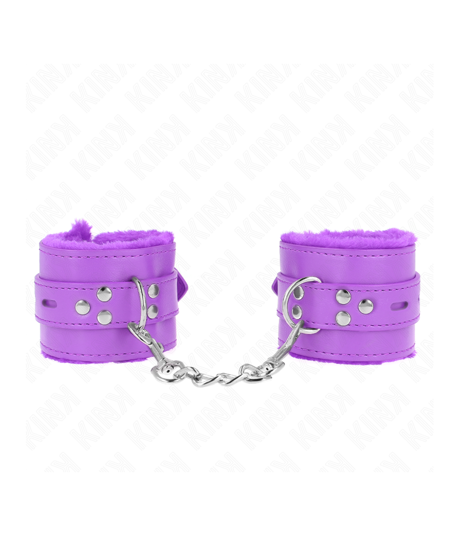 KINK - POLSINI IMBOTTITI IN PELLICCIA CON FORI QUADRI VIOLA E CINTURA VIOLA REGOLABILE 17-29 CM X 6 CM