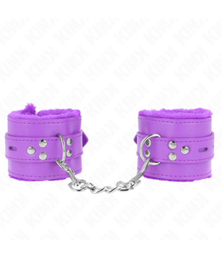 KINK - POLSINI IMBOTTITI IN PELLICCIA CON FORI QUADRI VIOLA E CINTURA VIOLA REGOLABILE 17-29 CM X 6 CM