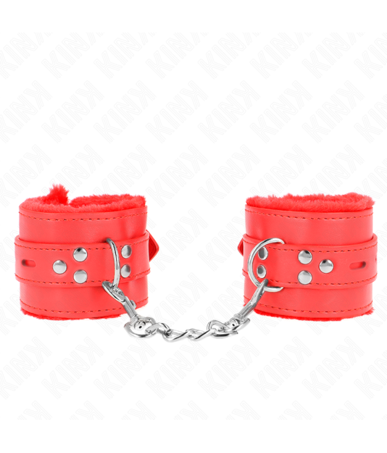 KINK - POLSINI IMBOTTITI IN PELLICCIA CON FORI QUADRI ROSSO E CINTURA ROSSA REGOLABILE 17-29 CM X 6 CM
