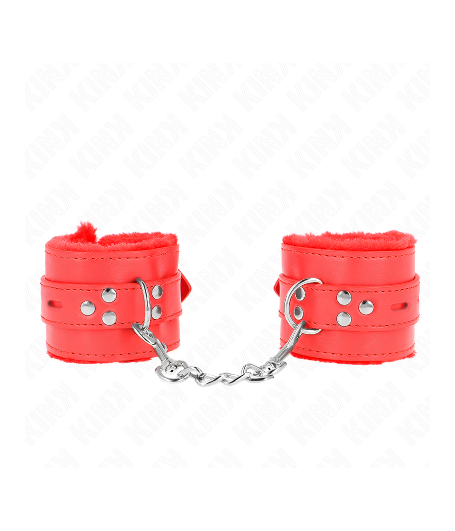 KINK - POLSINI IMBOTTITI IN PELLICCIA CON FORI QUADRI ROSSO E CINTURA ROSSA REGOLABILE 17-29 CM X 6 CM