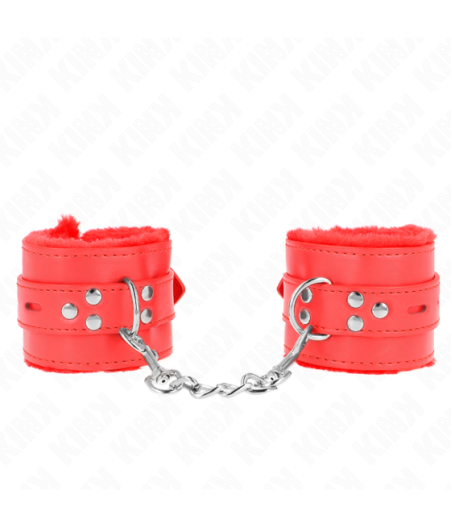 KINK - POLSINI IMBOTTITI IN PELLICCIA CON FORI QUADRI ROSSO E CINTURA ROSSA REGOLABILE 17-29 CM X 6 CM
