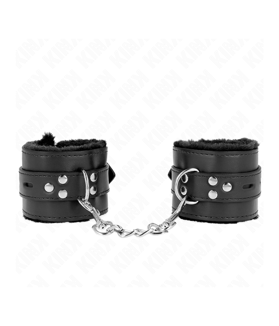KINK - POLSINI IMBOTTITI IN PELLICCIA CON FORI QUADRI NERI E CINTURA NERA REGOLABILE 17-29 CM X 6 CM