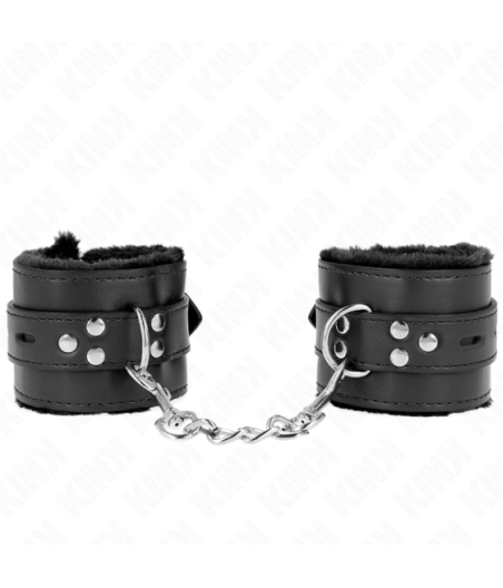 KINK - POLSINI IMBOTTITI IN PELLICCIA CON FORI QUADRI NERI E CINTURA NERA REGOLABILE 17-29 CM X 6 CM