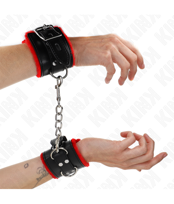 KINK - POLSINI IMBOTTITI IN PELLICCIA CON FORI QUADRI CINTURA ROSSA E NERA REGOLABILE 17-29 CM X 6 CM