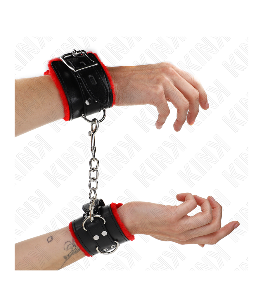 KINK - POLSINI IMBOTTITI IN PELLICCIA CON FORI QUADRI CINTURA ROSSA E NERA REGOLABILE 17-29 CM X 6 CM