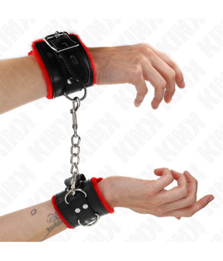 KINK - POLSINI IMBOTTITI IN PELLICCIA CON FORI QUADRI CINTURA ROSSA E NERA REGOLABILE 17-29 CM X 6 CM