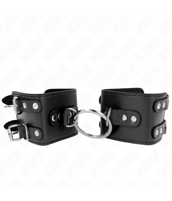 KINK - POLSO FISSO CON ANELLO E BORCHIE REGOLABILE NERO 17-22 CM X 6,5 CM