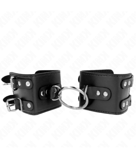 KINK - POLSO FISSO CON ANELLO E BORCHIE REGOLABILE NERO 17-22 CM X 6,5 CM