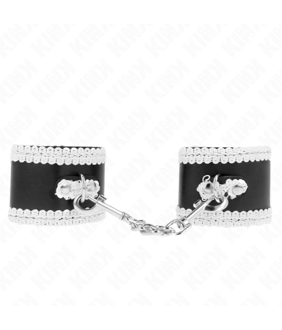 KINK - POLSO NERO CON PIZZO DECORATO BIANCO REGOLABILE 20-23 CM X 5,5 CM