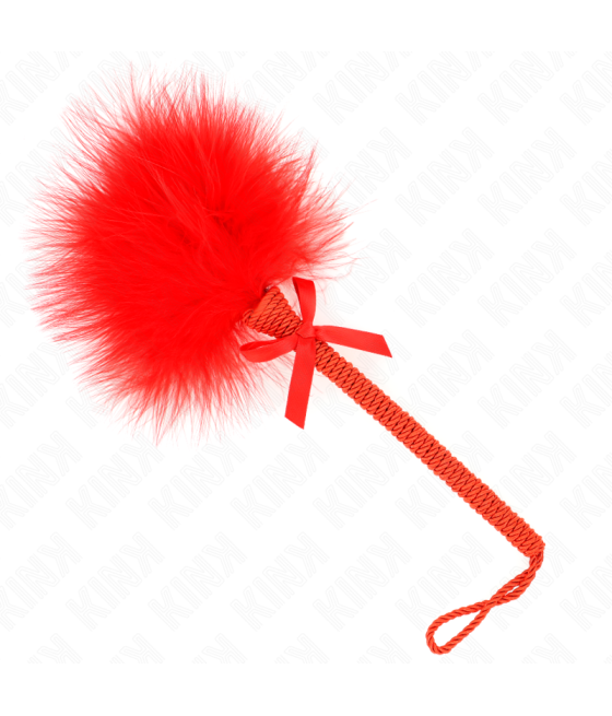 KINK - BACCHETTA IN CORDA DI NYLON CON PIUME TICKLE E FIOCCO ROSSO 25 CM