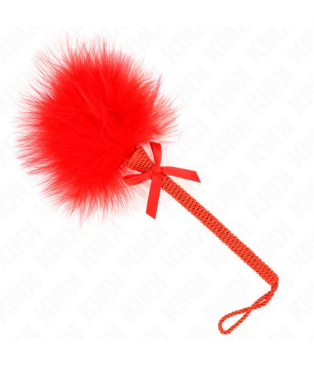 KINK - BACCHETTA IN CORDA DI NYLON CON PIUME TICKLE E FIOCCO ROSSO 25 CM