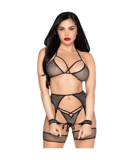 LEG AVENUE - SET TOP + TANGA + LIGUERO + ESP