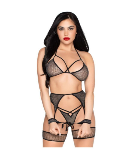 LEG AVENUE - SET TOP + TANGA + LIGUERO + ESP