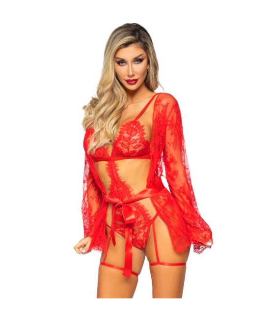 LEG AVENUE - SET BODY + BATA DE LIGUERO ROJO