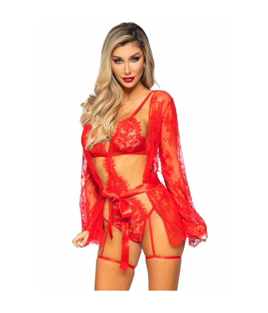 LEG AVENUE - SET BODY + BATA DE LIGUERO ROJO