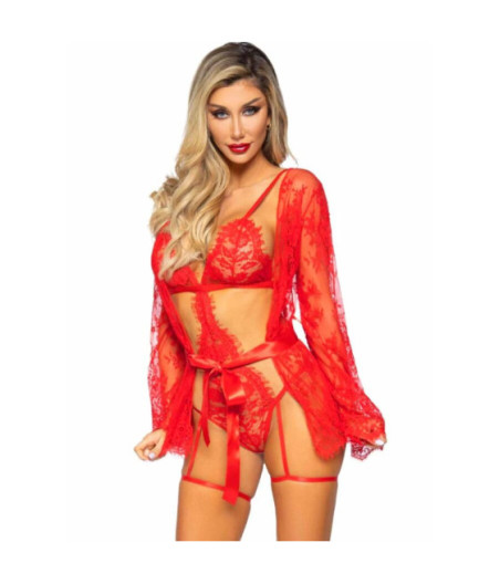 LEG AVENUE - SET BODY + BATA DE LIGUERO ROJO