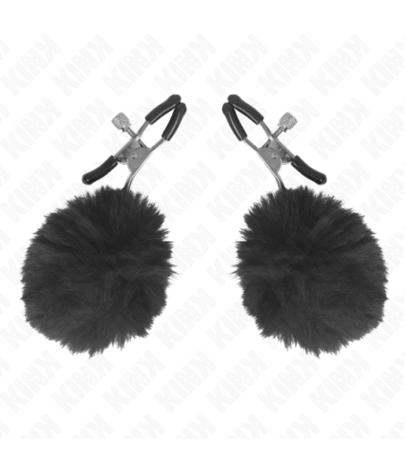 KINK - MORSETTO PER CAPEZZOLI CON SFERA IN ECOPELLICCIA NERA 6 CM