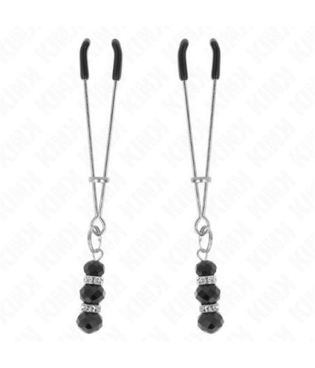 KINK - PINZE PER CAPEZZOLI SOTTILI ORO CON 3 PERLINE DI VETRO NERE 7 CM