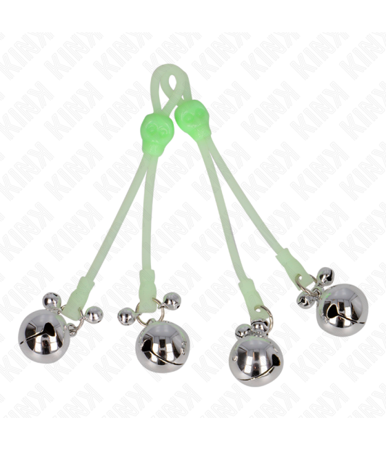 KINK - PINZE PER CAPEZZOLI TESCHIO LUMINOSO CON ANELLO CAMPANE REGOLABILI VERDE/ARGENTO